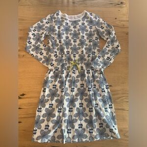 Hanna Andersson Long Sleeve Flower Dress Blue White Green Tie Girls 14-16 Prelov